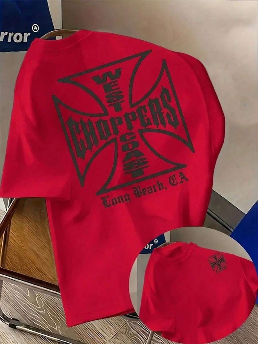 Men'S West Coast Choppers Letter Print T-Shirt | Casual Fashionable Crew Neck Short Sleeve, Breathable, Summer Season Graphic Tee Mens Clothes - 紅色 - 查看 1