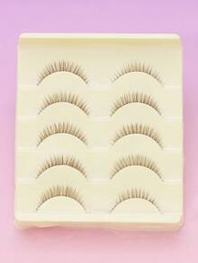 5 Pairs Brown Natural Thin False Eyelashes, Ultra-Lightweight Feather-Like Brown Lashes, Invisible Band Comfortable Eyelashes, Reusable Soft Natural Brown Lashes, Suitable For Daily And Casual Wear - 棕色 - 查看 6