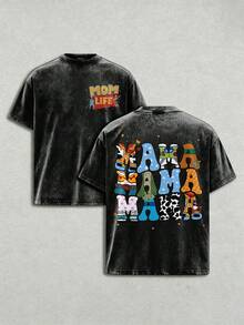 Disney Toy Story Themed Printed Couple Washed T-Shirt, "Dada", "Mama", Daily Couple Outfits, Disney Family, S~5XL - 黑色 - 查看 1