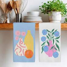 2PCS Kitchen Towels Watercolor Vase Pattern Printed 40*60cm Modern Abstract Style Rectangular Microfiber Kitchen Towels, Dishcloths, Tablecloths, Hand Towels, Kitchen Decor, Home Decor, Neighbor Housewarming Gift, Perfect For Kitchen And Bathroom Use, Suitable For Housewives And Family Gathering Gifts, Home Essential - Multicolor - View 8