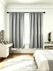 Blackout Solid Color Curtains With Sun Protection And Heat Insulation Layer, Rod Pocket Design, Suitable For Living Room, Bedroom, Kitchen, Bathroom, Home Decor, Excellent Light Blocking Performance, Suitable For Small Windows And Floor-To-Ceiling Windows - Multicolor - View 2