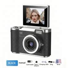 كاميرا رقمية 4K بدقة 48 ميجابكسل للتصوير الفوتوغرافي والفلوق، شاشة قابلة للطي 2.4 بوصة، زووم رقمي 8x، مانع اهتزاز، محمولة، كاميرا بطاقة CCD، مناسبة للمراهقين والسفر والمبتدئين، بطارية 800mAh بعمر طويل - متعدد الألوان - مشاهدة 11