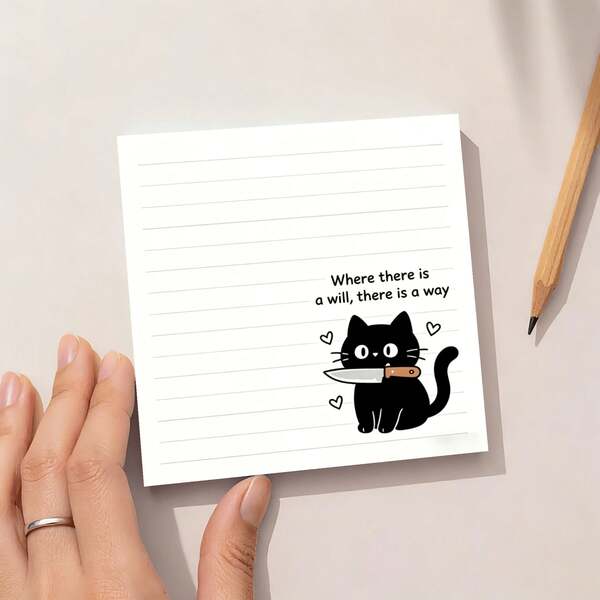 1/4 Pads Kawaii Motivational Cat, Cute Sarcastic Lined Note Paper For Bullet Journaling, Desk Decor & Office To-Do Lists