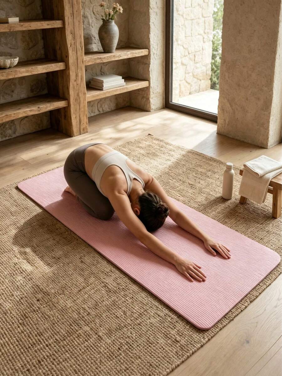 Thick High-Density Yoga Mat With Straps - Wear-Resistant And Tear-Proof, Made Of Non-Slip Rubber For Strong Grip And Comfortable Use. Ideal For Fitness, Sports Training And Daily Workouts. - Random Color - View 1