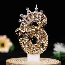 Gold Glitter Number Candle With Rhinestone Crown And Bow, Shiny Cake Decoration Topper, Suitable For Birthday, 16/18/21st Adult Party, Anniversary, Bachelorette Party, Christmas, New Year, Graduation And Holiday Party, Elegant Number Candle, Practical And Cute Party Decoration - View 12