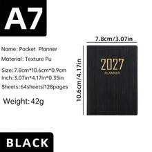1 Stück A7 tragbarer 2027 englischer Planer, 64 Blatt 128 Seiten dünner Wochenkalender Notizbuch, 365 Tage täglicher Planer, A7 Mini tragbares Taschenbuch, PU-Leder Einband kleines Notizbuch, Schulanfang, Schulzeit, Halloween Schulbedarf - A - Übersicht 2