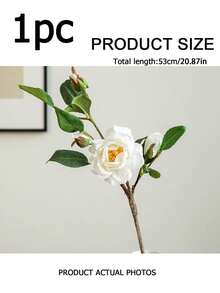 1PC Artificial White Snow Stream Camellia. Suitable For Home And Wedding Decoration, Floral Displays In Dining Rooms, Living Rooms, Bedrooms And Beside Beds. Also Great For Bridal Bouquets, Birthday Party Decor, Holiday And Valentine's Day Gifts. - White - View 13