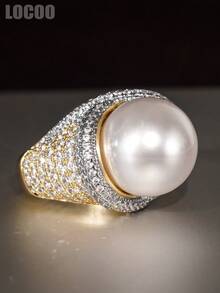 1pc Gorgeous Cubic Zirconia & Faux Pearl Ring, Suitable For Women, Perfect For Wedding, Engagement, Anniversary Party, Valentine's Day Gift - 6# - View 3
