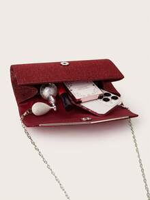 Noctella Luxurious Sparkling Burgundy Clutch Bag, Featuring All-Over Glitter Texture And V-Shaped Metal Trim, Radiating Charming Shimmering Luster, With Stylish Eye-Catching V-Shaped Metal Trim And Classic Envelope Design. Perfect For Formal Balls, Charity Galas And Red Carpet Events, Effortlessly Showcasing Luxurious And Elegant Silver Charm. The Best Gift For Women - Burgundy - View 5