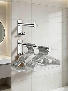 1pc Extendable Drying Rack - Space-Saving Design, Bathroom Storage Hook, Balcony And Bathroom Multi-Functional Drying And Storage Rack, Indoor Extendable Hanging Rod, Wall-Mounted Home Storage Rack, Clothes Drying Rack - View 8