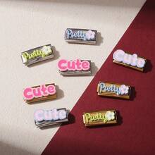 1PC Gold & Silver Tone Italian Modular Bracelet Links, "Pretty/Cute" Letter & Flower Enamel Charms, Pastel Color Cute Style DIY Jewelry Supplies - Korean Style Lettering - View 7