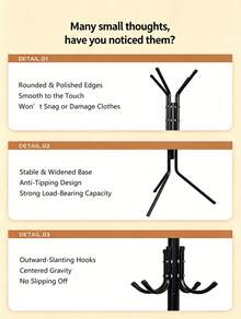 New Floor-Standing Coat Rack, Simple Coat Rack, Living Room Storage Rack, Bedroom Coat Organizer, Hallway Bag Rack, Black, White - Black - View 5