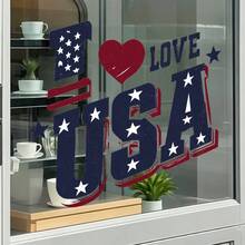 1片 I Love USA 愛國主義文字窗貼，復古懷舊設計 3D 效果半透明自黏玻璃貼紙，帶有做舊紋理分層字母與星星圖案，大膽紅白藍配色，節慶慶祝裝飾，防水可移除 - A - 查看 5