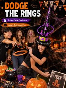 5pcs/1pc Dual-Use Inflatable Witch Hat Ring Toss Game, Wearable On Head And Ground Throwing, Includes 4 Colors Rings And Hand Pump, Halloween Party Classroom Group Game Supplies - Halloween Inflatable Witch Hat Ring Toss - View 8