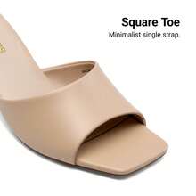Women Chunky Low Heel Mule Sandals, Comfortable Square Open Toe Slide Sandals Slip On, Versatile Minimalist Chunky Heel Sandals - Apricot - View 7