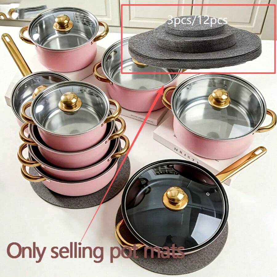  A 12pcs/3pcs Set With 3 Different Sizes, Featuring Heat-Resistant And Scratch-Proof Mats That Protect Cookware And Tableware. And Are Suitable For Cookware, Glassware, Countertops, Stoves, And Ovens,Cuttable Non-Slip Mat