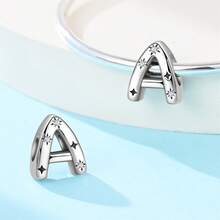 1pc S925 Sterling Silver 26 English Alphabet Bead, Original Rhinestone Star 3D Design, Versatile Spacer Bead Accessory, Compatible With Bracelets And Necklaces, Customizable Initial, Showcases Personalized Style, Meets Handmade Crafting And Daily Wear Needs - Silver - View 2