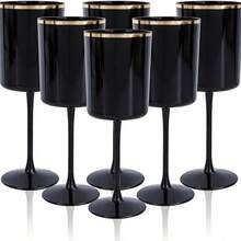6/12pcs Plastic Wine Cups, 10oz Dual-Color Elegant Disposable Wine Cups With Stem, Reusable Hard Plastic Drinking Cups, Suitable For Parties, Weddings, Black And Transparent - View 2