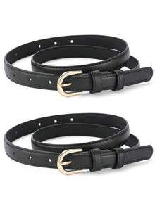 2 piezas de cinturones con hebilla color camello con perforador de agujeros - negro+negro - Ver 4