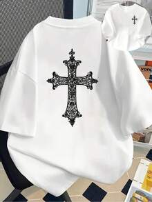 Front And Back Printed Short-Sleeve T-Shirt - Gorgeous Cross, Gothic Style - A  Printed T-Shirt For Women In Spring And Summer, Your Best Choice - 白色 - 查看 1