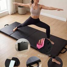 Extra dicke, faltbare Gymnastik- und Yogamatte, 183 x 91 cm, 4-teilige, tragbare Trainingsmatte für Heim-Fitnessstudio, Pilates, Akrobatik, Cardio, Kampfsport, leicht zu verstauen, Tragegriffe - Schwarz - Übersicht 1