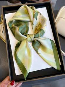 1件復古佩斯利花紋 70*70cm 絲綢方巾 法式髮帶方巾 - 綠色荷葉 - 查看 8
