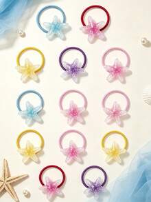 12 pièces Élastiques à cheveux en forme d'étoile de mer polyvalents pour filles, combinaison de 6 couleurs, bandeaux à cheveux décontractés, convient pour les vacances à la plage - Multicolore - Voir 4
