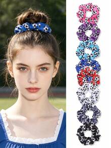 8pcs Soccer Print Scrunchies, Versatile Hair Accessories For Girls, Suitable For Daily Wear, School, Sports, Ball Games, Cheer, Photo Decoration - Multicolor - View 5