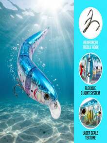 GOTURE 1 buah Umpan Ikan Kecil Bersambung yang Tenggelam Perlahan: 7cm/10.2g Umpan Keras Permukaan Tengah Air, Cocok untuk Ikan Bass, Peacock Bass, dan Ikan Lainnya - MultiWarna - View 5