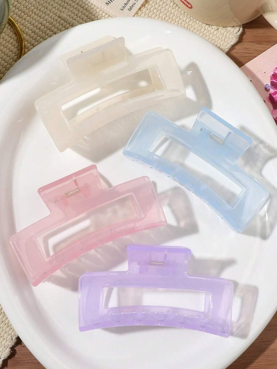 4件組透明糖果色純色果凍方型髮夾，適用於髮髻、馬尾、半紮髮，管理碎髮，極簡休閒清新優雅，適合日常居家辦公通勤購物約會旅行度假海灘度假髮飾髮夾 - 彩色 - 查看 1