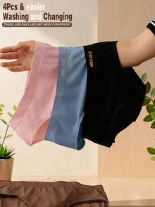 4pcs Seamless Mid-Waist Panties, Maillard Color Comfortable High Elasticity Triangle Briefs - Multicolor - View 5