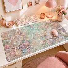 Pearl Shell Tide Pool Large Mouse Pad, Coastal Mermaid Style Desk Mat, Sea Glass Shell Keyboard Pad, Non-Slip Extended Computer Mouse Pad, Suitable For Girls Dorm Vanity Office, Beach Summer Desktop Decor Gift, For Women - View 1