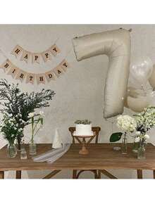 HAPPY BIRTHDAY Cream White Linen Double-Striped Swallowtail Bunting Banner, INS Minimalist Style Birthday Party Decoration, Suitable For Baby's First Birthday, Children's And Adult Birthday Parties, All-Scene Use, Outdoor Camping, Home, Store, Photo Backdrop, Faux Linen Triangular Flags - Happy Birthday (Dark Brown) - View 5