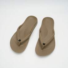 Unisex Flip Flops With Arch Support, Solid Color Beach Sandals, Neutral Vacation Flip Flops For Beach And Home, Spring Summer Autumn - Brown-black Diamond Shoe Flower - View 8