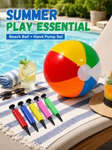 3pcs/1pc- 6 Color Inflatable Beach Ball Set, Comes With Manual Pump, Smooth Thick PVC Foldable Beach Ball, Portable Summer Pool, Beach, Backyard Party Game Toy - 6-color Beach Balls - View 7
