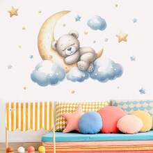 1pc Cartoon Moon Balloon Bear Mouse Dinosaur Wall Sticker, Suitable For Children's Room Bedroom Home Background Wall Decoration, PVC Waterproof Self-Adhesive Removable Sticker, Size 23.6inch*11.8inch - 1PC - View 9