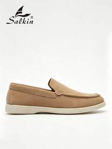 Salkin Mocassins sans lacets pour hommes de designer de mode, chaussures décontractées  souple de couleur unie, sensation premium abordable, chaussures décontractées plates souples confortables respirantes antidérapantes et durables, polyvalentes pour les costumes, les étudiants retour à l'école, la remise des diplômes, le style preppy, le formel d'affaires, le bureau, la fête, le banquet, le mariage, les chaussures du marié, printemps été automne, grandes tailles, plusieurs couleurs disponibles, la taille est petite, veuillez commander une taille au-dessus - Kaki - Voir 4