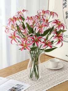 1/3/6pcs 80cm Pink Lily, Vintage Fade-Resistant Silk Artificial Tiger Lily, Premium Soft Texture Decorative Bouquet, Solid Color - Multicolor - View 4