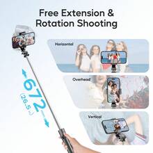 TOKQI حامل سيلفي قابل للتمدد خفيف الوزن ومحمول مع جهاز تحكم عن بعد لاسلكي 130mAh، حامل هاتف قابل للفصل مع إضاءة تعبئة اختيارية لالتقاط صور جماعية، البث المباشر، تسجيل الفيديو، متوافق مع أجهزة IOS و Android - مقاس واحد - مشاهدة 6