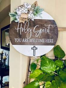 Farmhouse Style Christian Door Sign, "Welcome" Wreath, Joshua 24:15 Scripture Plaque, Christian Front Door Decor With Bible Verse, Artificial Wood Indoor/Outdoor Wall Hanging Sign, Durable Religious Home Decor, Porch Decor, Durable Outdoor Signage, Garden Decor - Multicolor 2 - View 5