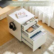 CLIPOP Mobile Filing Cabinet 3 Drawers With Lock And Wheels, Under Desk Lockable File Cabinet With Suspension File Hanging Rails For A4/Letter/Legal, Anti-Tilt Office Unit - White - View 10