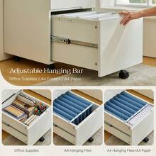 CLIPOP Mobile Filing Cabinet 3 Drawers With Lock And Wheels, Under Desk Lockable File Cabinet With Suspension File Hanging Rails For A4/Letter/Legal, Anti-Tilt Office Unit - White - View 6
