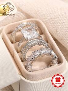4pcs/Set Fashionable Cubic Zirconia Stone Rings With Gift Box, Suitable For Women, Applicable For Wedding, Engagement, Anniversary Party, Jewelry Valentine's Day Gift And More - 1# - View 9