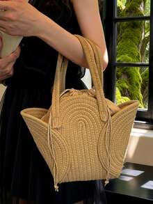 Fashionable Woven Shoulder Bag For Spring 2026, Suitable For Daily Use, Casual Outings, Travel, And Vacations - 黑色 - 查看 5