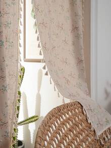 Bubaba 2Pcs Boho Floral Door Curtain With Tassel Fringe, Linen Look Semi-Sheer Room Divider Curtain, Farmhouse Privacy Panel For Doorway, Kitchen, Closet, Bedroom & Entryway Decor - Flower - View 10