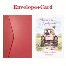 1pc Wedding Card Suitable For Friends - Tractor Couple Photo Greeting Card With Envelope, Farm-Themed New Marriage Congratulations For Rural Wedding Gifts, Paper For Newlyweds - Multicolor - View 10