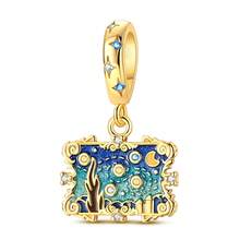 1 pieza colgante con forma de libro de paleta de pintura al óleo de la serie Noche Estrellada de Van Gogh, chapado en oro de 18K, adecuado para pulsera original, collar, cuentas de joyería DIY, diseño único, regalo personalizado - Dorado - Ver 5