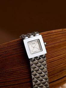 XIVIYA 1pc Women's Gold Vintage Rhombus Design Steel Strap Waterproof Wristwatch, Heavy Craftsmanship, Premium Feel, Holiday Gift, Suitable For Parties, Daily Commute, Exquisite Styling - Silver - View 3