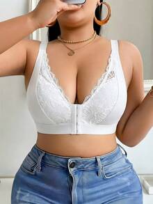 2pcs Ladies Plus Size Lace Front-Clasp Bra , No Padding, Adjustable Straps, Breathable, Ideal For Daily Wear, Lingerie For Women, Bra Plus Size Women - 彩色 - 查看 4