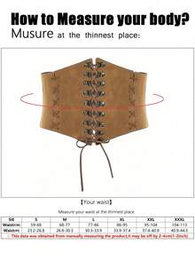 1 pieza Accesorio de mujer estilo renacentista punk marrón con cordones y cremallera, corsé ajustable para la cintura, adecuado para la noche de Halloween o uso diario - Marrón - Ver 7